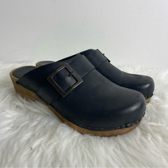 Sanita Black Leather Slip On Wooden Clogs Comfort Shoes Size 35 / 5 - Picture 8 of 8